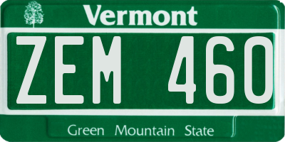VT license plate ZEM460