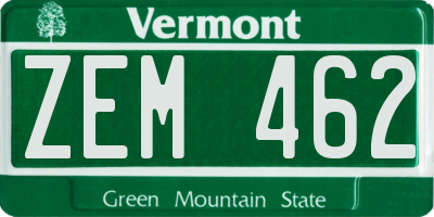 VT license plate ZEM462