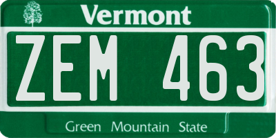 VT license plate ZEM463