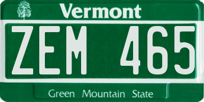 VT license plate ZEM465