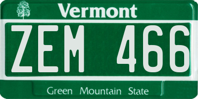 VT license plate ZEM466