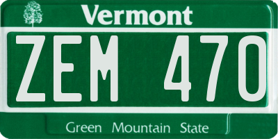 VT license plate ZEM470
