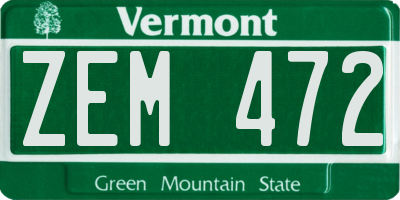 VT license plate ZEM472