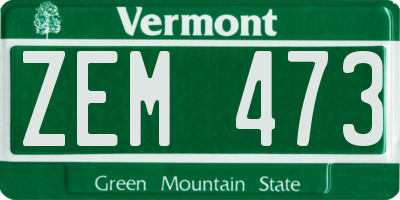 VT license plate ZEM473