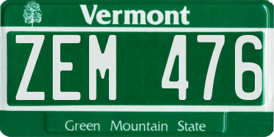 VT license plate ZEM476