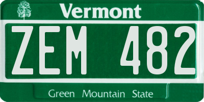 VT license plate ZEM482