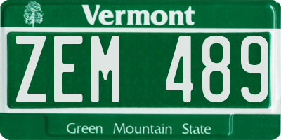 VT license plate ZEM489