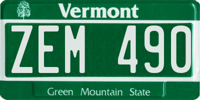 VT license plate ZEM490