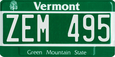 VT license plate ZEM495