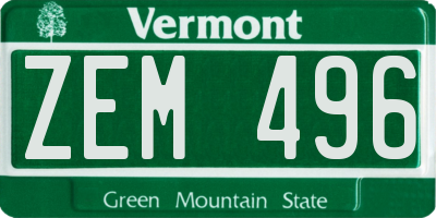 VT license plate ZEM496