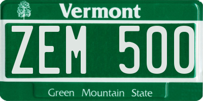 VT license plate ZEM500