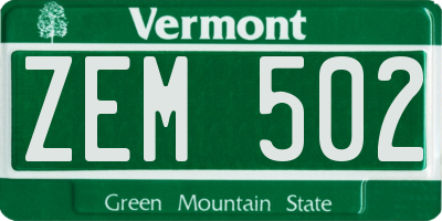 VT license plate ZEM502