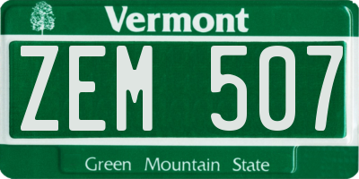 VT license plate ZEM507