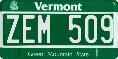 VT license plate ZEM509