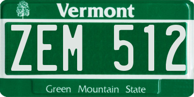 VT license plate ZEM512