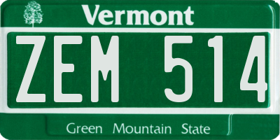 VT license plate ZEM514