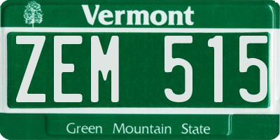 VT license plate ZEM515