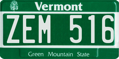 VT license plate ZEM516