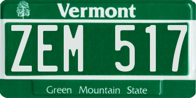 VT license plate ZEM517