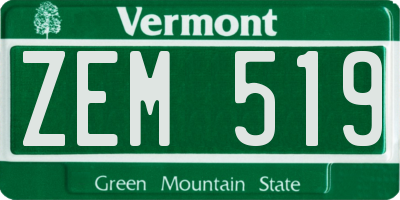 VT license plate ZEM519