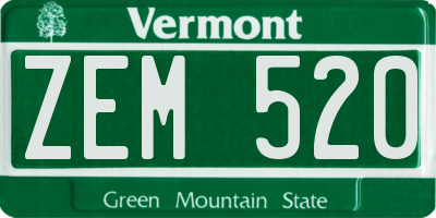 VT license plate ZEM520