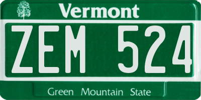 VT license plate ZEM524