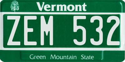 VT license plate ZEM532