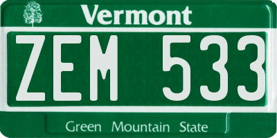 VT license plate ZEM533
