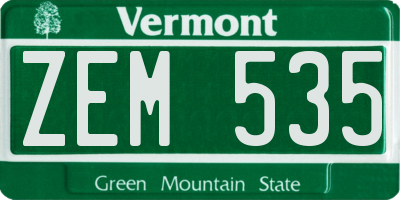 VT license plate ZEM535