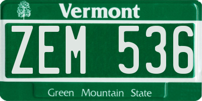 VT license plate ZEM536