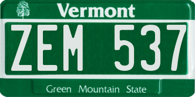VT license plate ZEM537