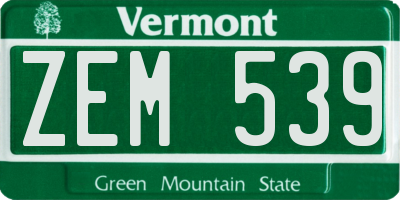 VT license plate ZEM539