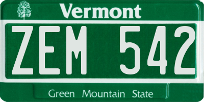 VT license plate ZEM542