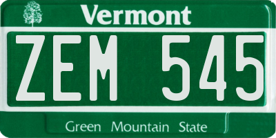 VT license plate ZEM545