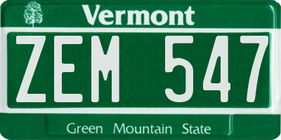 VT license plate ZEM547