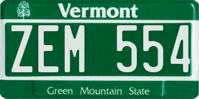 VT license plate ZEM554
