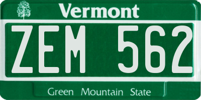 VT license plate ZEM562