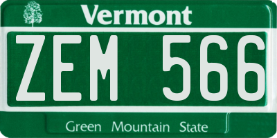 VT license plate ZEM566