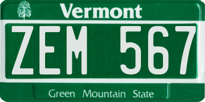 VT license plate ZEM567