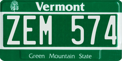 VT license plate ZEM574