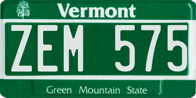 VT license plate ZEM575
