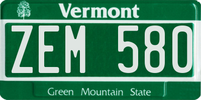 VT license plate ZEM580
