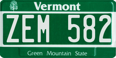 VT license plate ZEM582