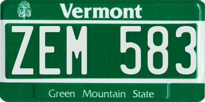 VT license plate ZEM583