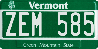VT license plate ZEM585