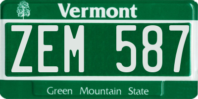 VT license plate ZEM587
