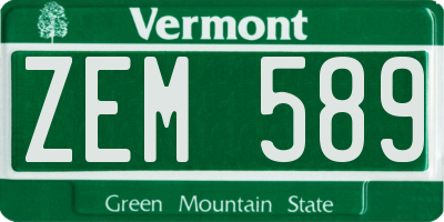 VT license plate ZEM589