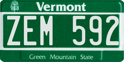 VT license plate ZEM592