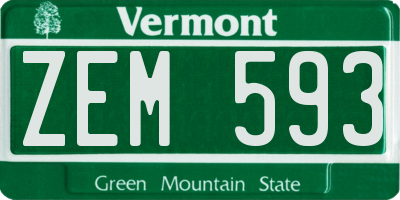 VT license plate ZEM593