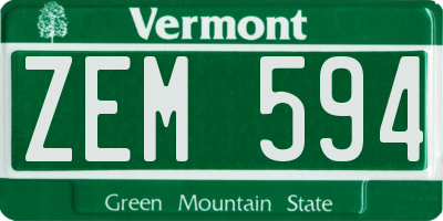 VT license plate ZEM594